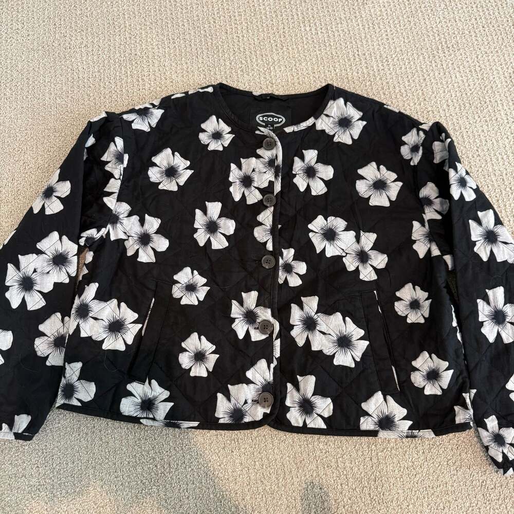 Scoop Women's Floral Print Quilted Button-Front Jacket NWT